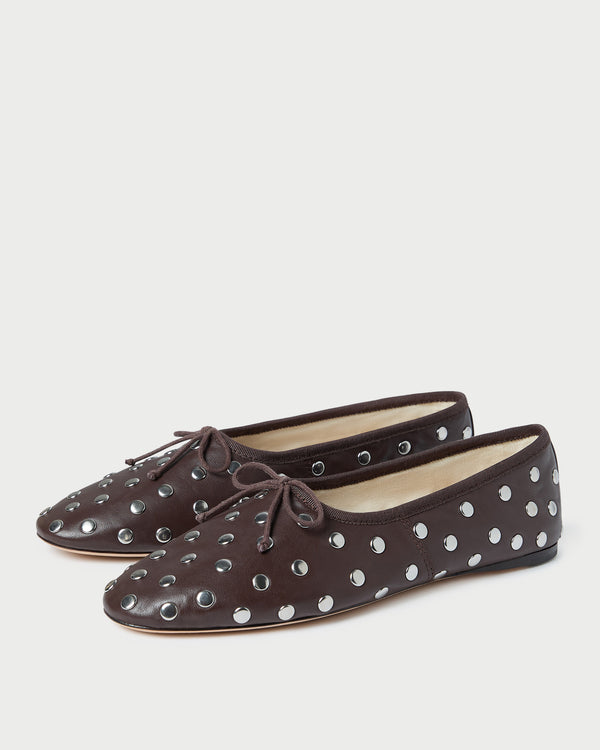Loeffler Randall Landon Espresso/Silver Leather Ballet Flat