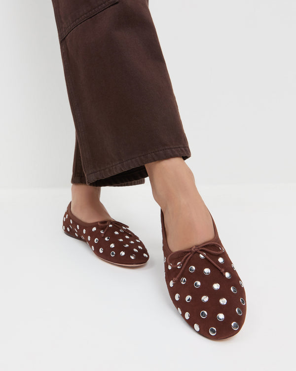 Loeffler Randall Landon Espresso/Silver Suede Ballet Flat