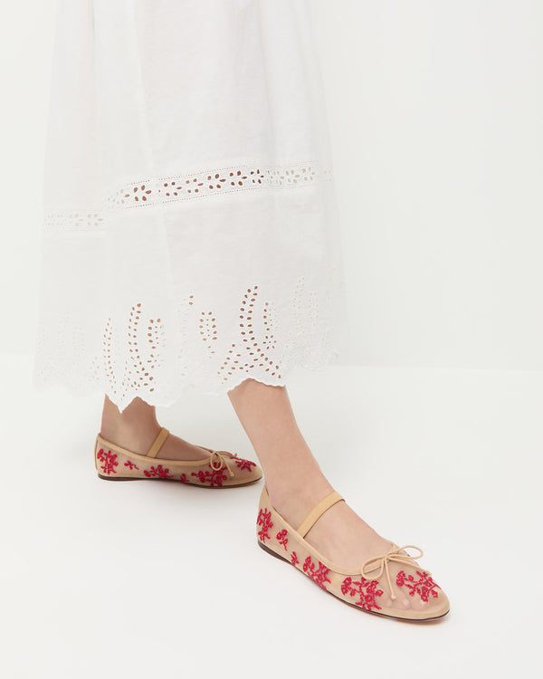Loeffler Randall Leonie Caramel/Red Embroidered Ballet Flat