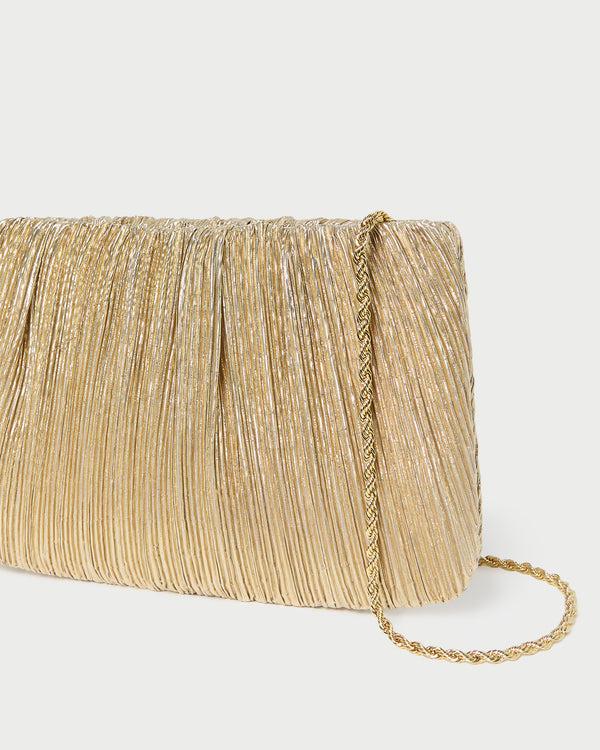 Loeffler Randall Brit Gold Lamé Pleated Clutch