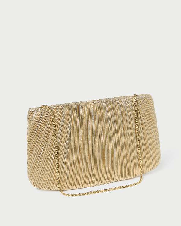 Loeffler Randall Brit Gold Lamé Pleated Clutch