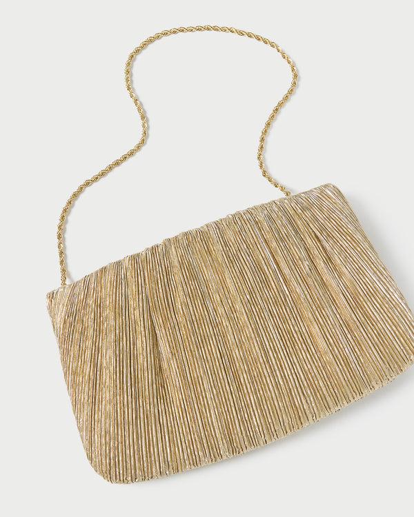 Loeffler Randall Brit Gold Lamé Pleated Clutch