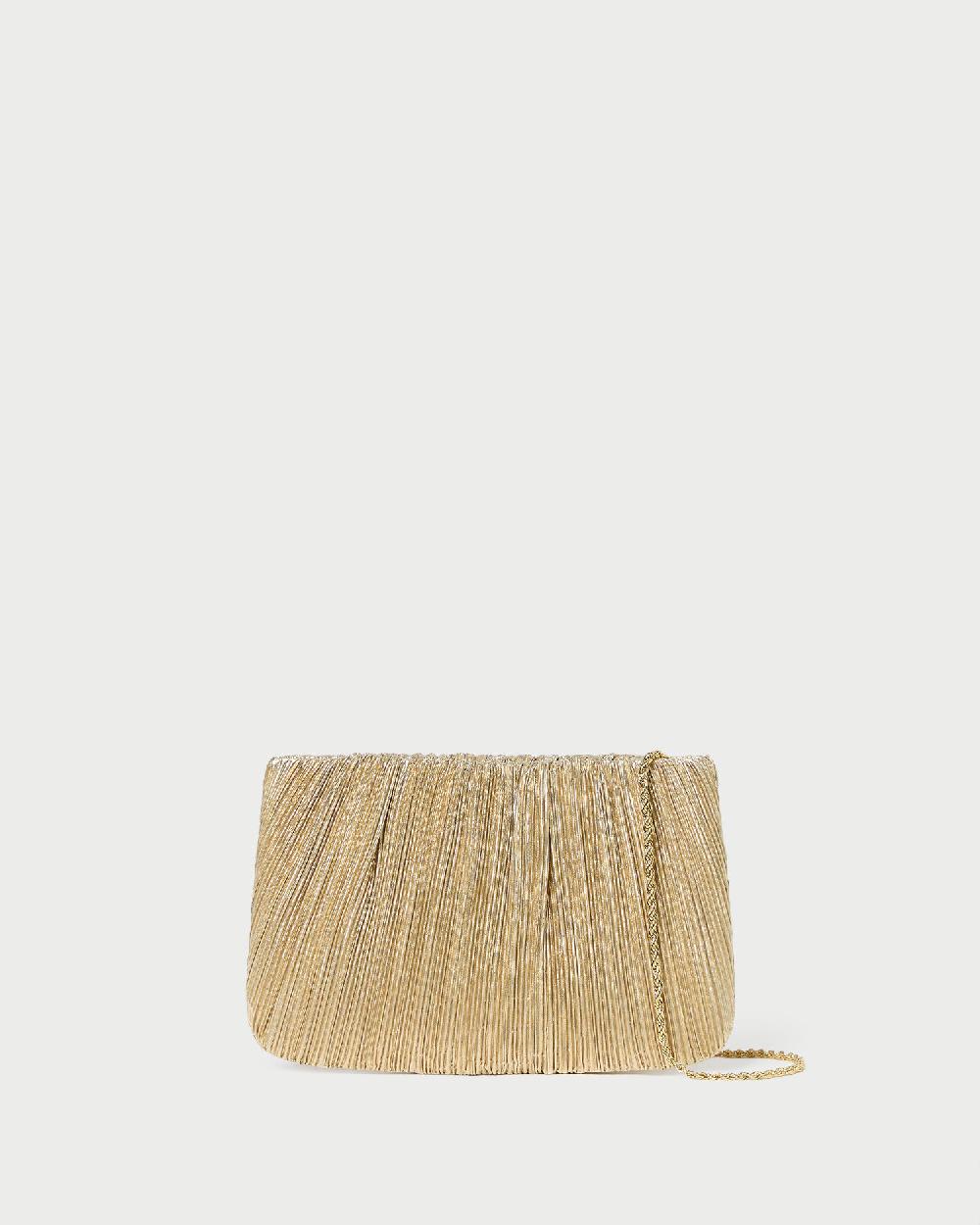 loeffler randall Brit Gold Lamé Pleated Clutch