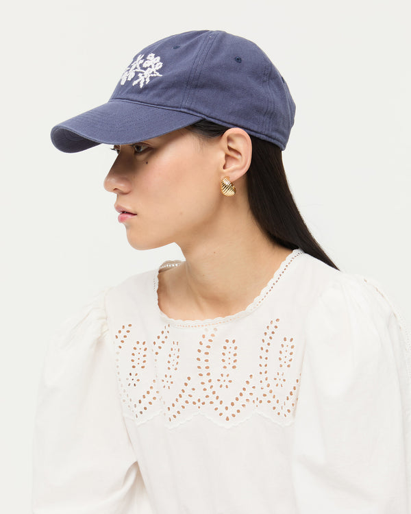 Loeffler Randall Cairo Navy/Cream Embroidered Cap