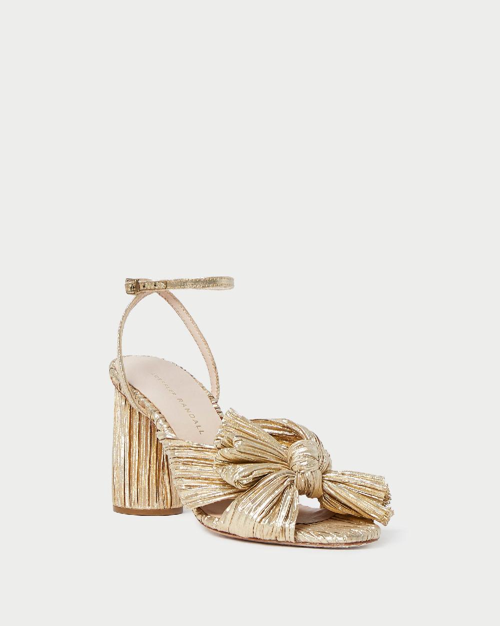 loeffler randall Camellia Gold Pleated Bow Heel