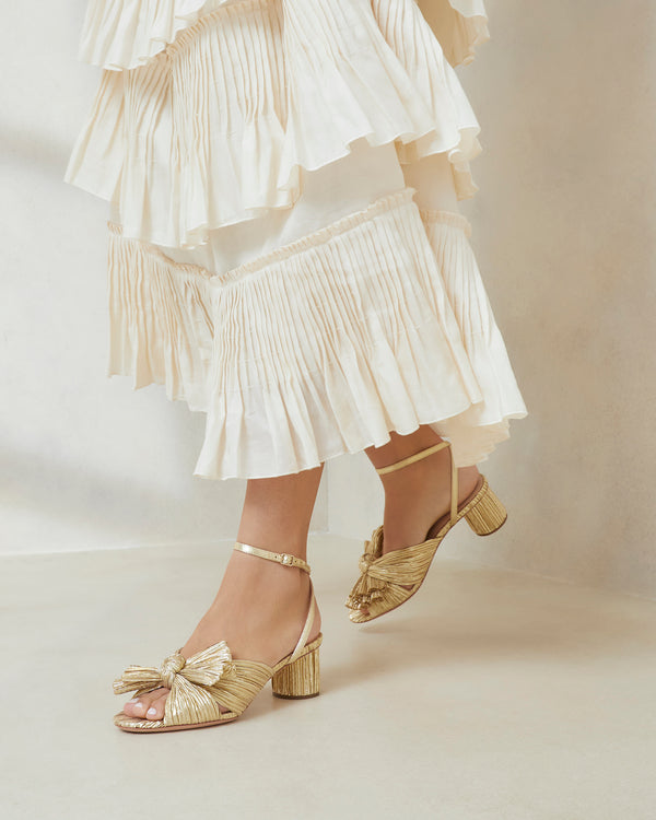 Loeffler Randall Dahlia Gold Pleated Bow Heel