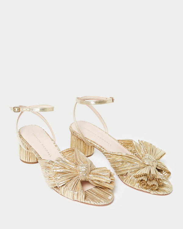 Loeffler Randall Dahlia Gold Pleated Bow Heel