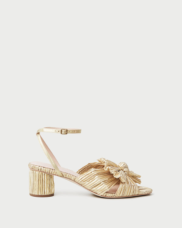 Loeffler Randall Dahlia Gold Pleated Bow Heel