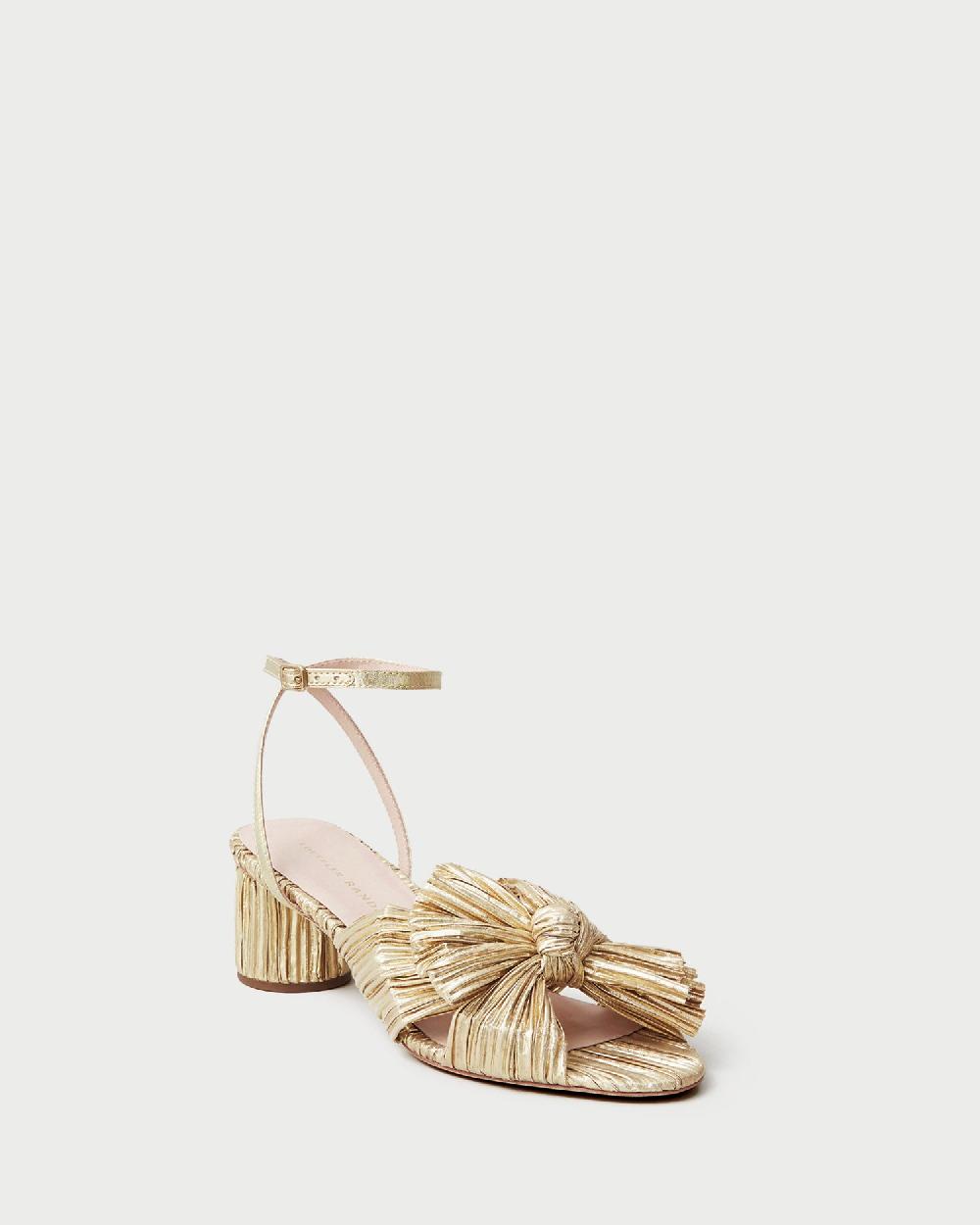 loeffler randall Dahlia Gold Pleated Bow Heel
