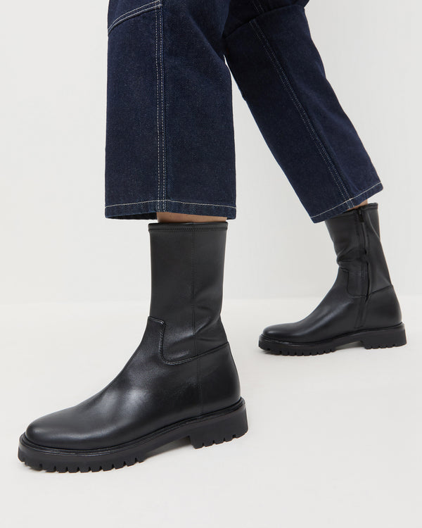 Loeffler Randall Danny Black Leather Lug Boot