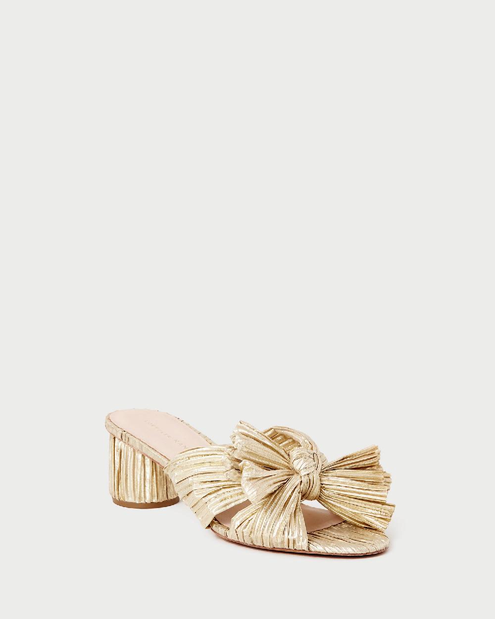 loeffler randall Emilia Gold Pleated Bow Heel