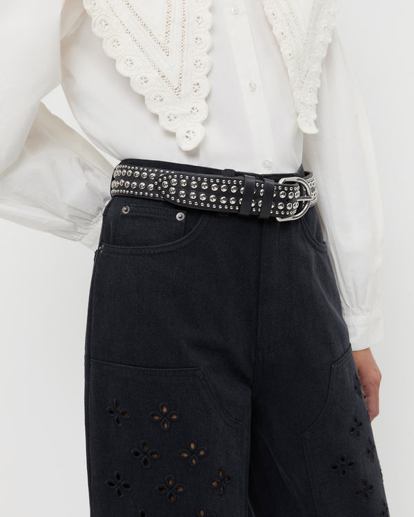 Loeffler Randall Isaac Black/Silver Studded Belt