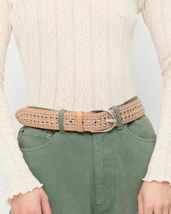 Loeffler Randall Isaac Honey/Silver Studded Belt