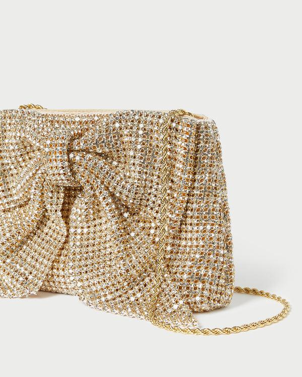 Loeffler Randall Jolene Gold Diamanté Bow Clutch