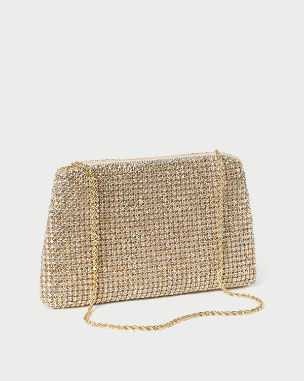 Loeffler Randall Jolene Gold Diamanté Bow Clutch