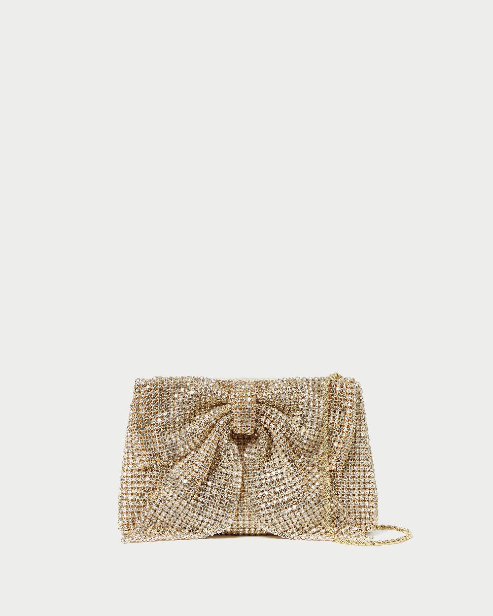 loeffler randall Jolene Gold Diamanté Bow Clutch