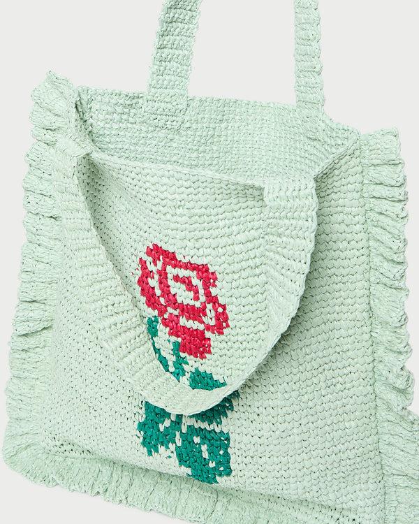 Loeffler Randall Justine Mint Crochet Ruffle Tote