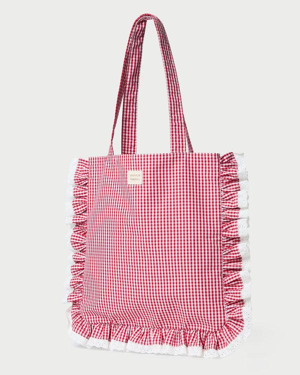Loeffler Randall Justine Red Gingham Ruffle Tote