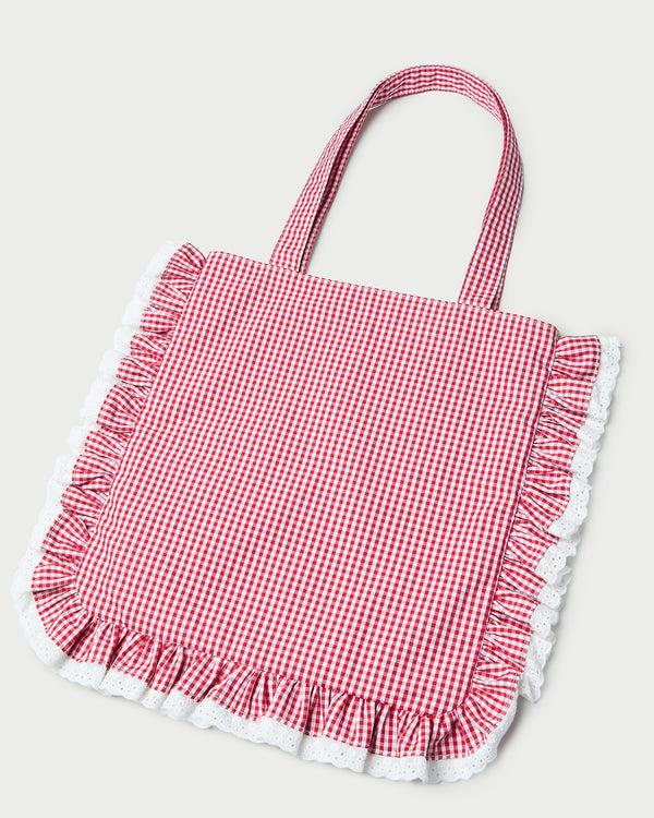 Loeffler Randall Justine Red Gingham Ruffle Tote