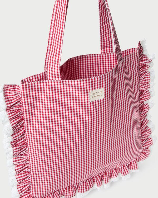 Loeffler Randall Justine Red Gingham Ruffle Tote
