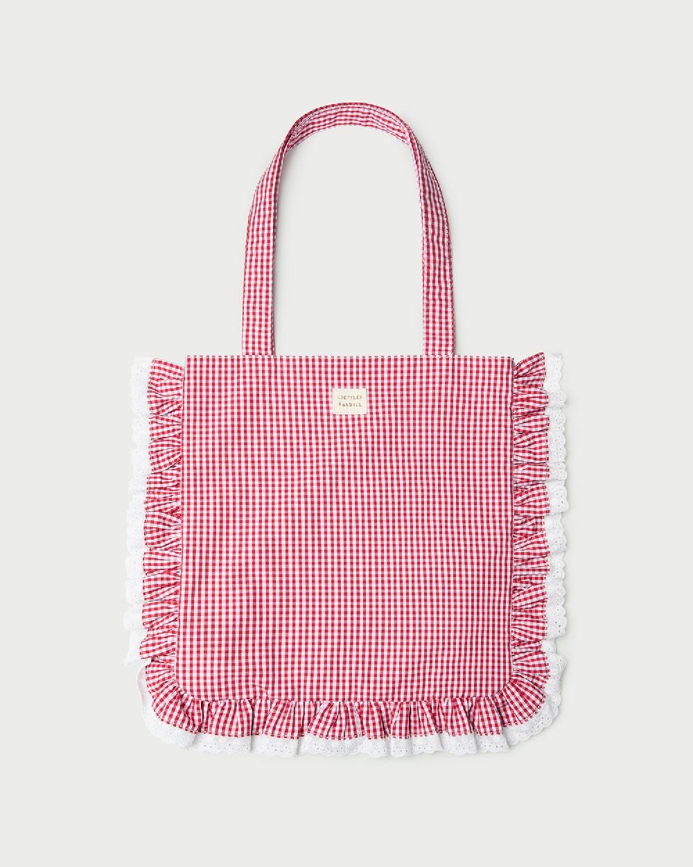 loeffler randall Justine Red Gingham Ruffle Tote