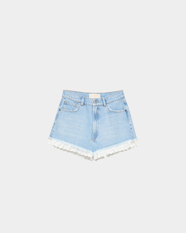 Loeffler Randall Kay Lace−Trimmed Denim Shorts