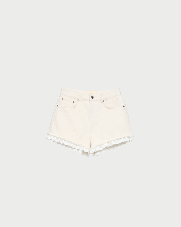 Loeffler Randall Kay Lace−Trimmed Denim Shorts