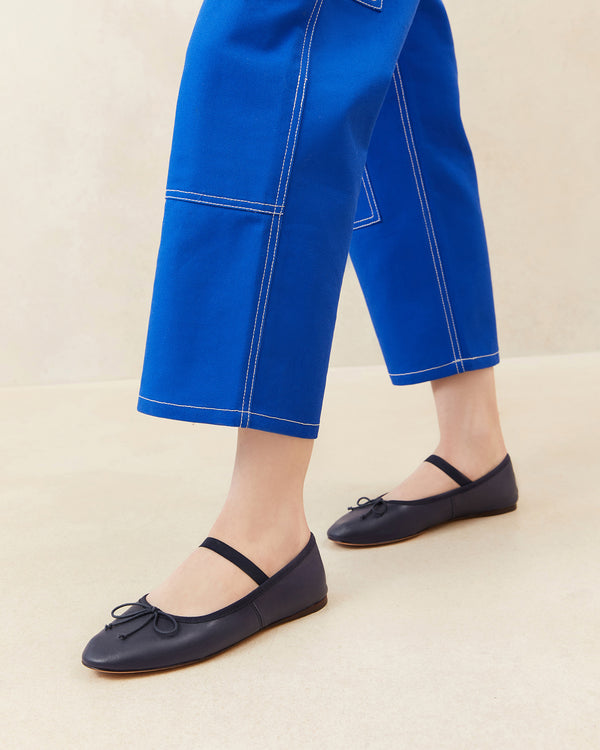 Loeffler Randall Leonie Navy Leather Ballet Flat