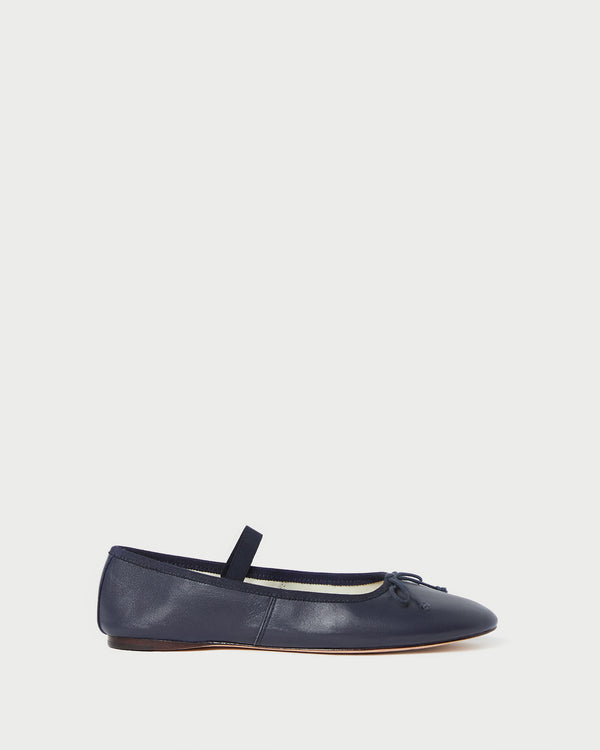 Loeffler Randall Leonie Navy Leather Ballet Flat