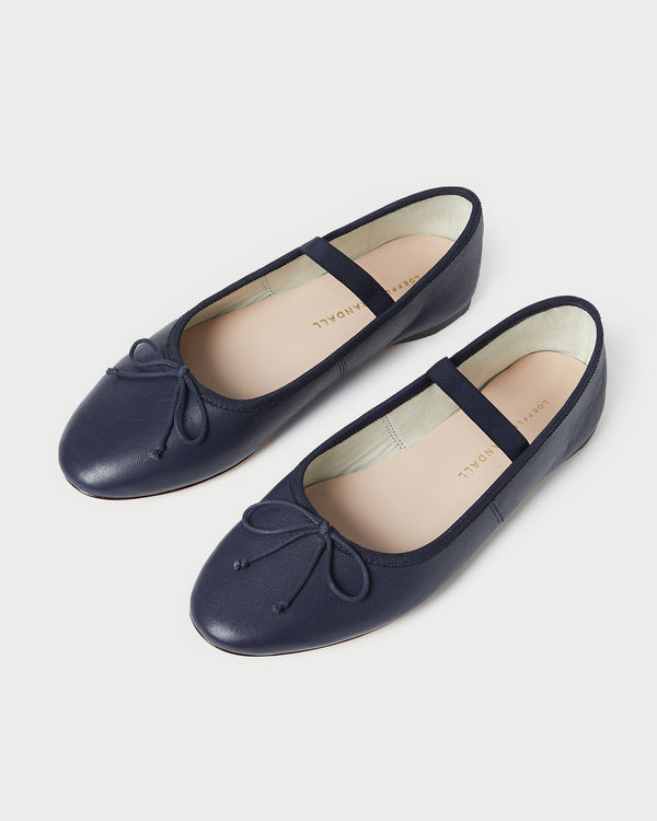 Loeffler Randall Leonie Navy Leather Ballet Flat