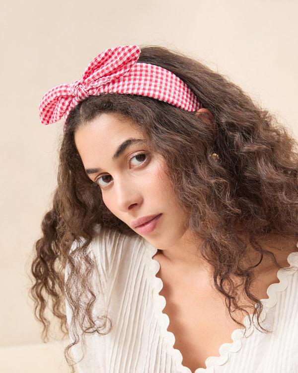 Loeffler Randall Meadow Red Gingham Knot Headband