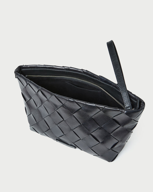 Loeffler Randall Melina Black Woven Leather Clutch