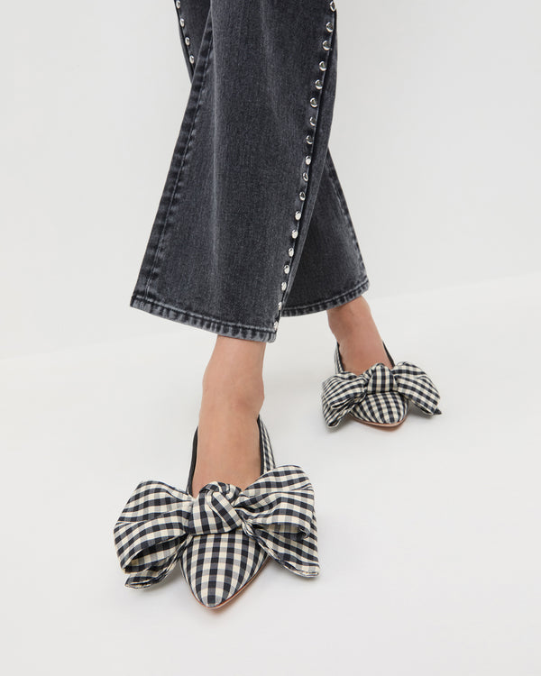 Loeffler Randall Noa Black/White Gingham Bow Flat