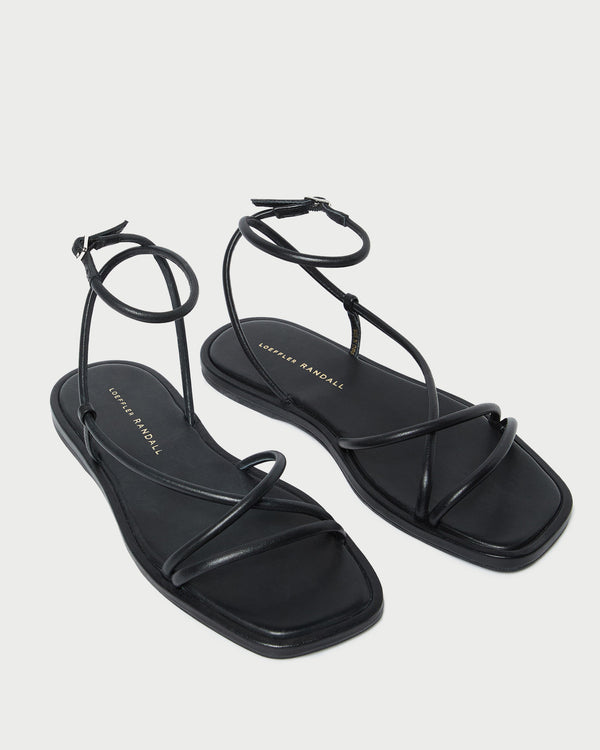 Loeffler Randall Noor Black Leather Flat Sandal