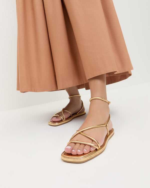 Loeffler Randall Noor Gold Leather Flat Sandal