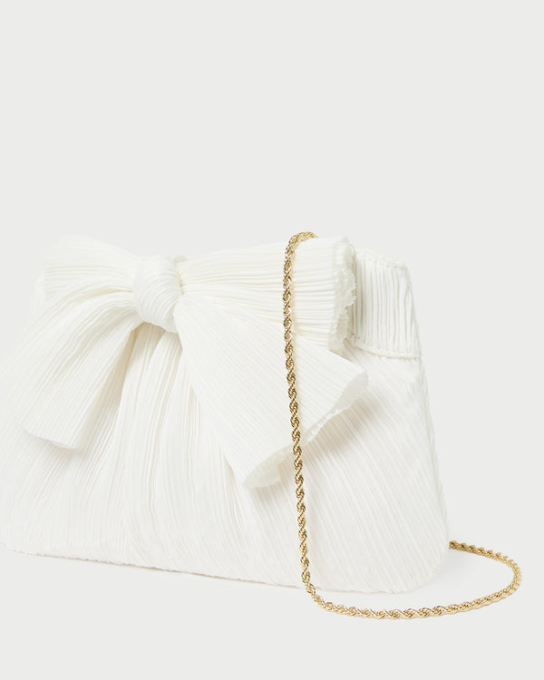 Loeffler Randall Rayne White Pleated Bow Clutch