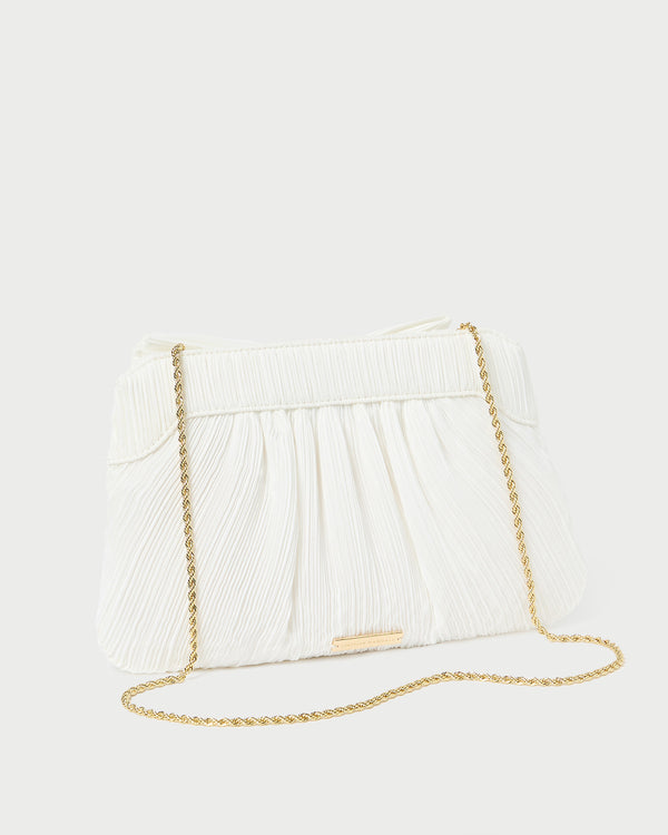 Loeffler Randall Rayne White Pleated Bow Clutch