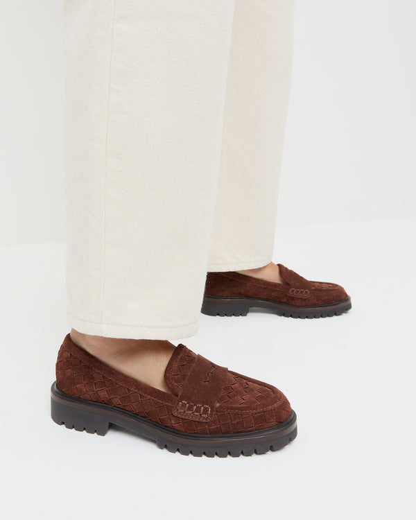 Loeffler Randall Rina Espresso Woven Suede Loafer