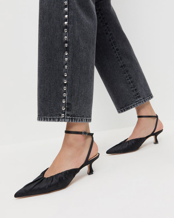 Loeffler Randall Rio Black Satin Kitten Heel