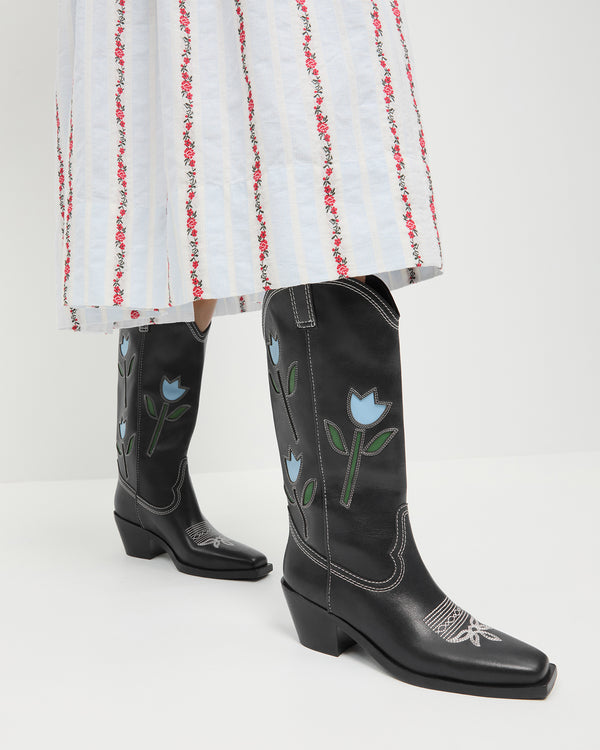 Loeffler Randall Wilder Black Tulip Leather Boot