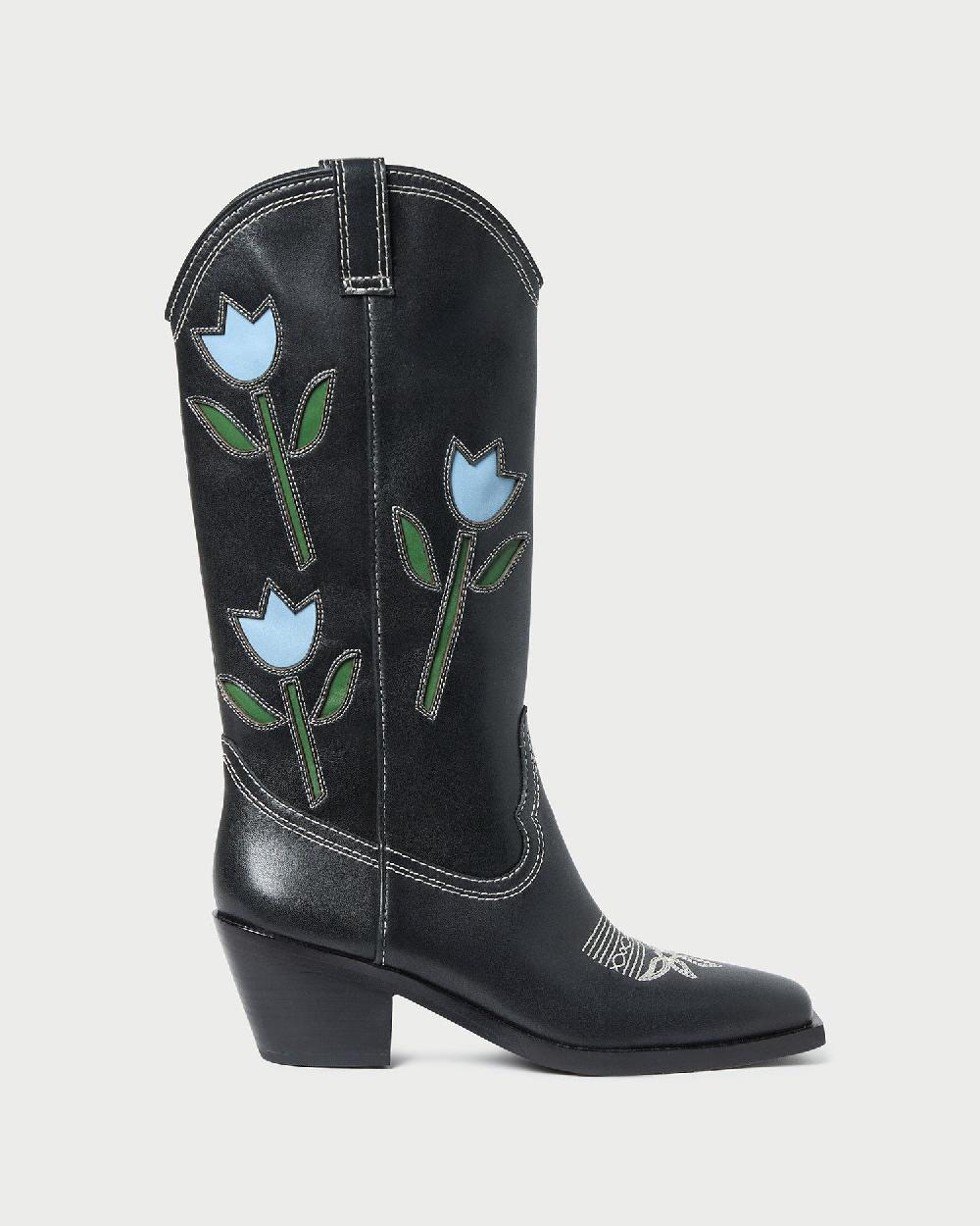 loeffler randall Wilder Black Tulip Leather Boot