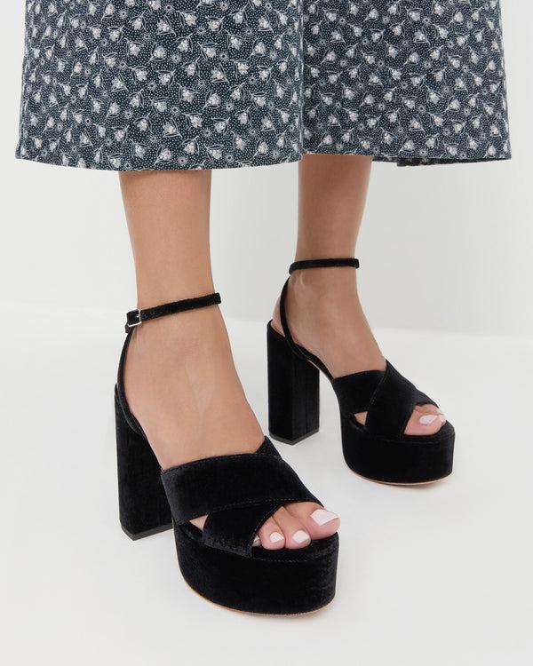 Loeffler Randall Loretta Black Velvet Platform Sandal