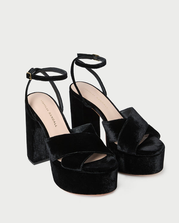 Loeffler Randall Loretta Black Velvet Platform Sandal