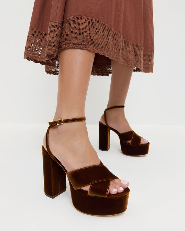 Loeffler Randall Loretta Brown Velvet Platform Sandal