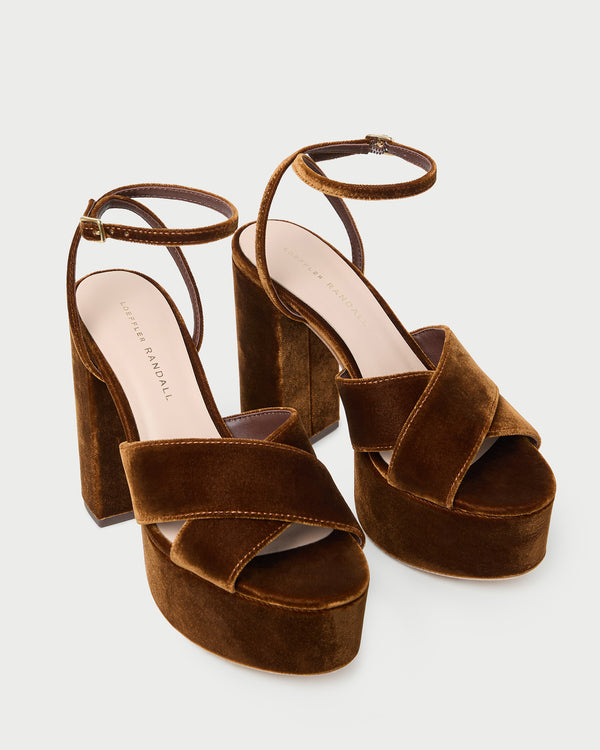 Loeffler Randall Loretta Brown Velvet Platform Sandal