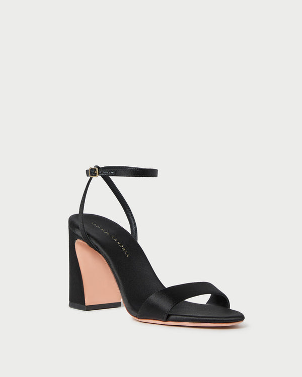 Loeffler Randall Malia Black Satin Curved−Heel Sandal