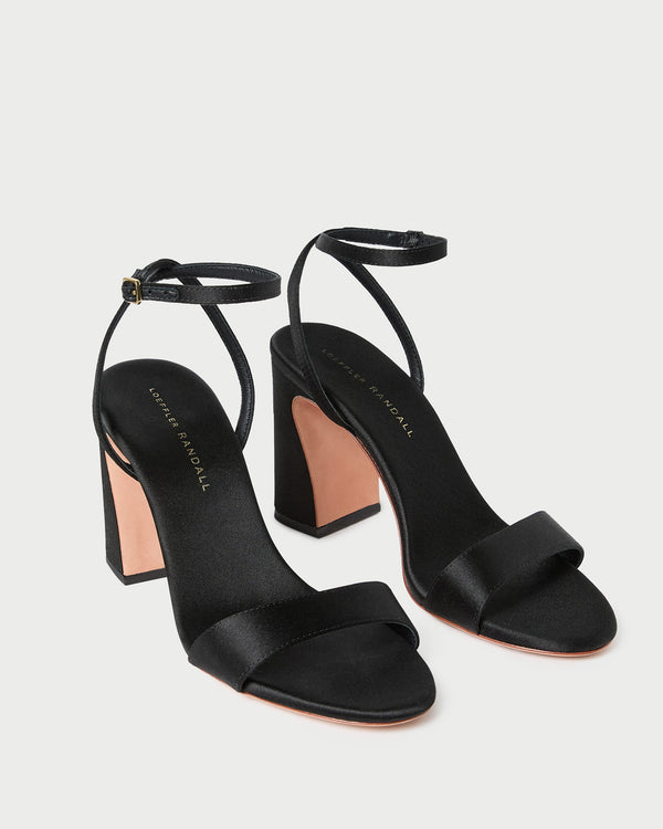 Loeffler Randall Malia Black Satin Curved−Heel Sandal