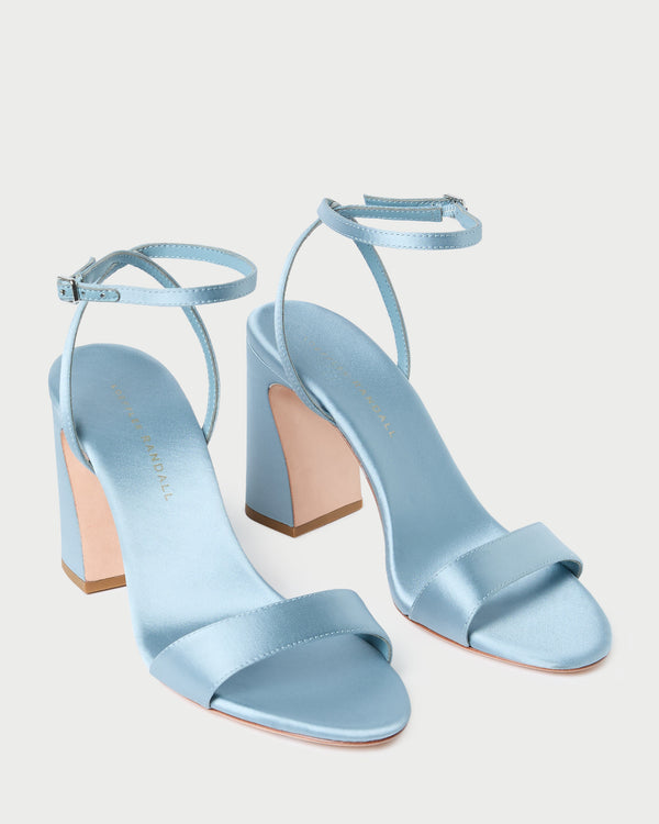 Loeffler Randall Malia Blue Satin Curved−Heel Sandal