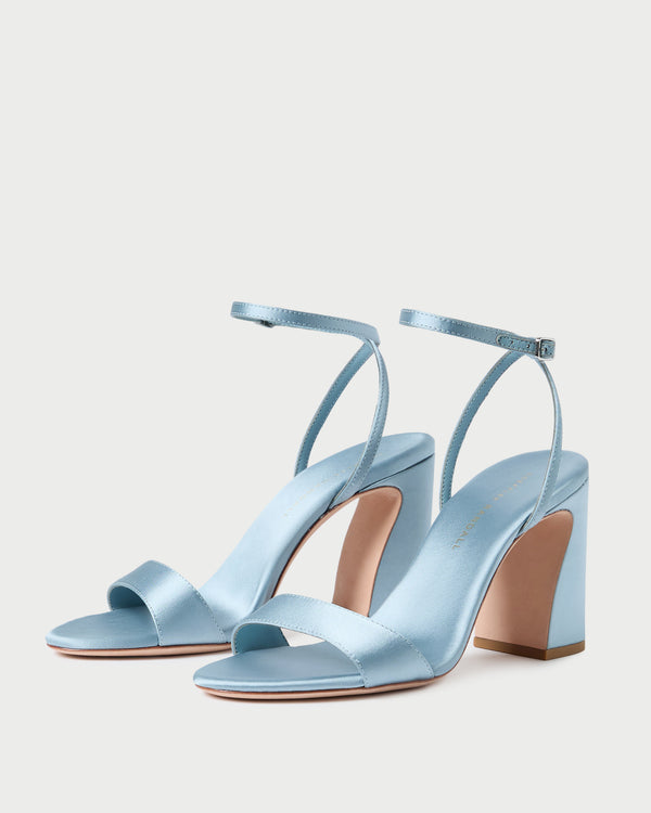 Loeffler Randall Malia Blue Satin Curved−Heel Sandal