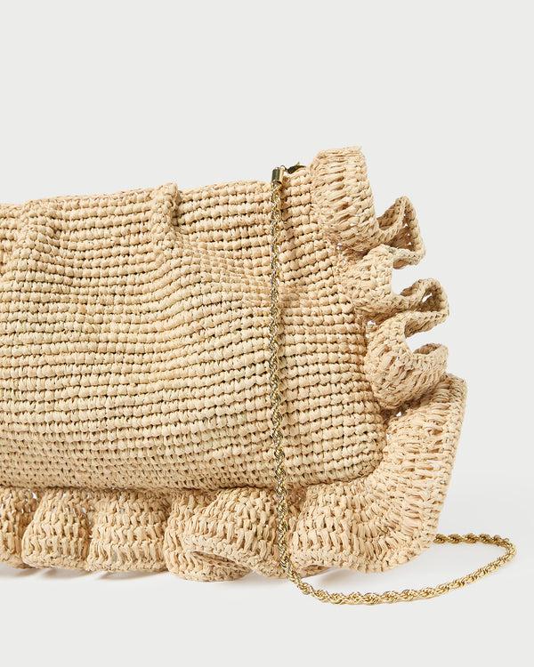 Loeffler Randall Mavis Natural Raffia Ruffle Clutch